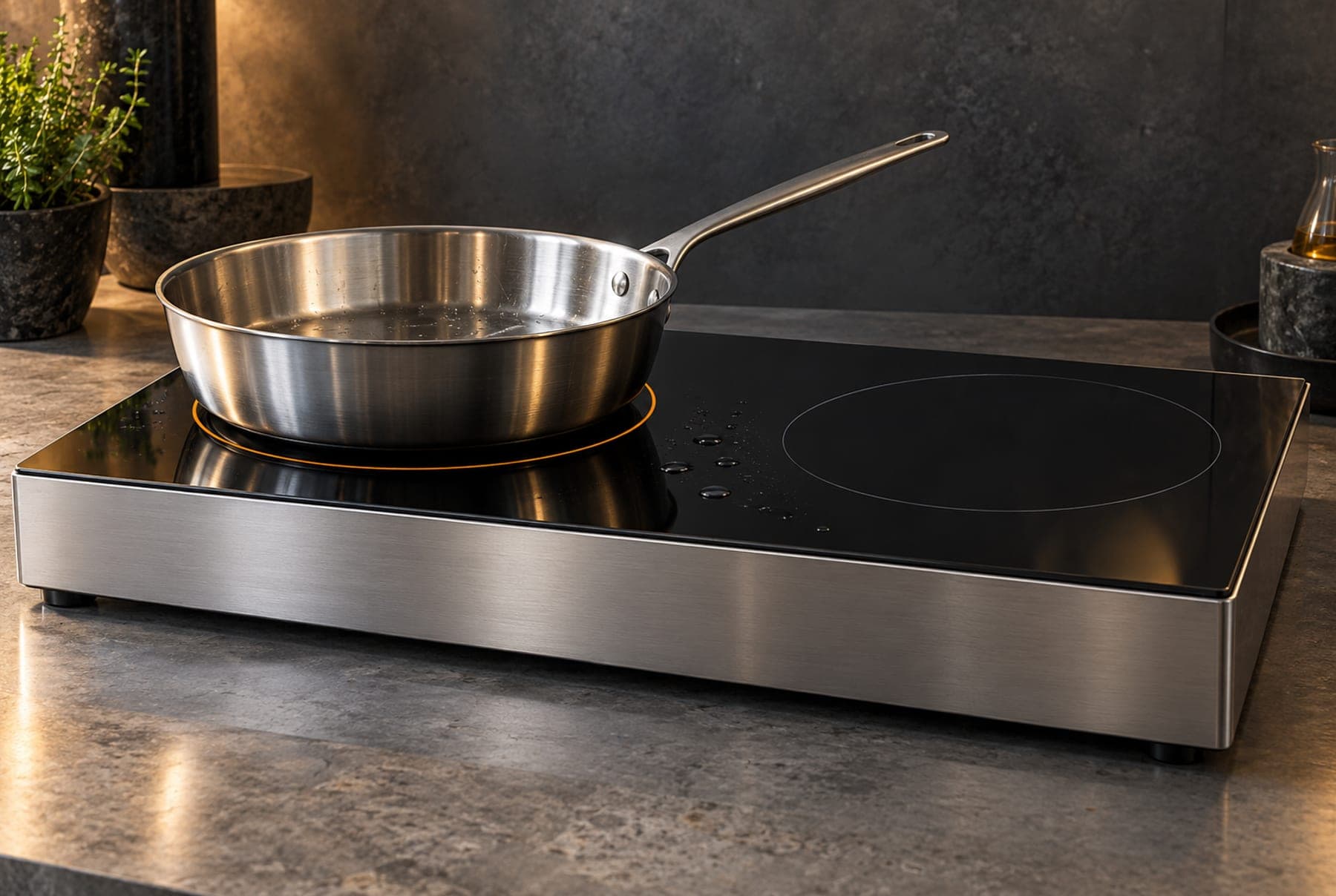 Induction and burner modules on the worktop